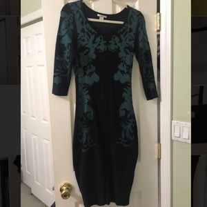 Bar III Long Sleeved Black & Green Bodycon Dress